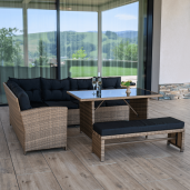 Set mobilier gradina ratan sintetic maro negru Madul 229x174/65x85 cm 