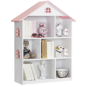 Biblioteca camera copii mdf alb roz Casuta 83x30x106,5 cm