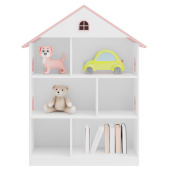 Biblioteca camera copii mdf alb roz Casuta 83x30x106,5 cm
