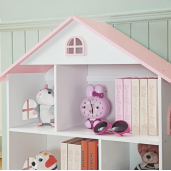Biblioteca camera copii mdf alb roz Casuta 83x30x106,5 cm