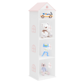 Biblioteca camera copii mdf alb roz Casuta 42x35x140 cm