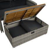 Canapea gradina multifunctionala ratan sintetic textil lemn Malory 115/173x69x92 cm,  99x55,5x33 cm