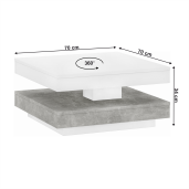 Masuta de cafea HDF alb gri Mandy 70x70x34 cm