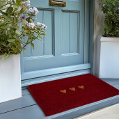 Covoras intrare casa fibre cocos rosii natur Inimioare 75x45x1 cm