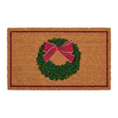 Covoras intrare casa PVC fibre cocos multicolor Craciun Coronita 75x45x1 cm