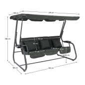 Leagan gradina 3 locuri gri Mija 219x130x168 cm