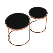 Set de 2 masute cafea picioare crom roz auriu blat sticla neagra Morino 50x50x50 cm