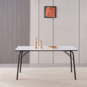 Masa dining MDF alb metal negru Nalak 160x80x75 cm