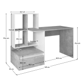 Birou DTD gri beton alb Nereo 145x52x111.6 cm