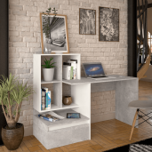 Birou DTD gri beton alb Nereo 145x52x111.6 cm