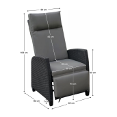 Scaun pozitionabil de gradina, negru/gri, Pavio 60x82x104 cm