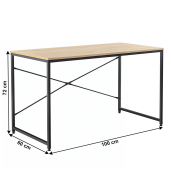 Birou cu blat mdf natur stejar si picioare metal negru Mellora 100x60x72 cm