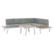Set mobilier gradina otel alb stejar gri Pelor 258/182x75x65/79 cm, 70x70x45 cm