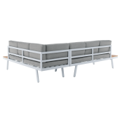 Set mobilier gradina otel alb stejar gri Pelor 258/182x75x65/79 cm, 70x70x45 cm