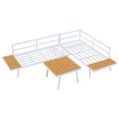 Set mobilier gradina otel alb stejar gri Pelor 258/182x75x65/79 cm, 70x70x45 cm