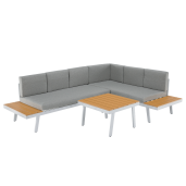 Set mobilier gradina otel alb stejar gri Pelor 258/182x75x65/79 cm, 70x70x45 cm