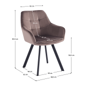 Scaun de design catifea taupe metal negru Petin 58.5x62x84.5 cm