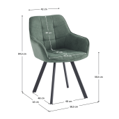 Scaun de design catifea verde metal negru Petin 58.5x62x84.5 cm
