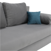 Canapea extensibila cu tapiterie textil gri si perne turcoaz Cliv 206x90x85 cm