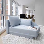 Canapea extensibila cu tapiterie textil albastru deschis de stanga Laurel 149x90x80 cm