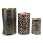 Set 3 suporturi lumanari metal negru auriu Ø 14,5 cm x 26 H, Ø 13 x 21 H, Ø 10 x 15,5 H