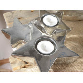 Suport lumanare ceramica argintie Stars 21 cm x 19 cm x 5 cm