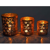Set 3 candele sticla Craciun 10x12.5 cm, 8.5x10 cm, 7x8 cm
