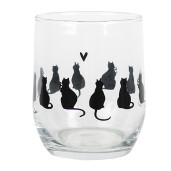 Set 6 pahare sticla neagra transparenta Pisicute Ø 8x9 cm / 300 ml
