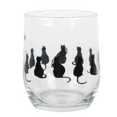 Set 6 pahare sticla neagra transparenta Pisicute Ø 8x9 cm / 300 ml