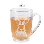 Set 6 cani sticla transparenta alba Iepuras 11x8x11 cm, 300 ml