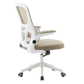 Scaun birou textil plasa bej metal alb Rakin 63x60x100-108 cm