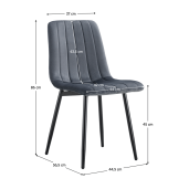 Scaun catifea gri metal negru Ramita 44.5x56.5x86 cm