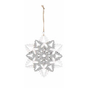 Decoratiune suspendabila din lemn alb argintiu model Fulg 16x18 cm