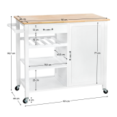 Carucior servire mdf alb furnir stejar Robins 101x49x90,7 cm