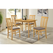 Set masa, 4 scaune lemn cauciuc mdf stejar sonoma textil maro Rois 110x70x75,2 cm, 43x52x94 cm