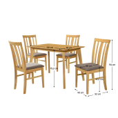 Set masa, 4 scaune lemn cauciuc mdf stejar sonoma textil maro Rois 110x70x75,2 cm, 43x52x94 cm