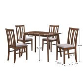 Set masa, 4 scaune lemn cauciuc mdf  maro textil bej Nois, 110x70x75,2 cm, 43x52x94 cm
