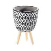 Ghiveci flori lemn natur ceramica neagra alba 10.5x14.5 cm