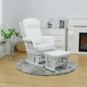 Fotoliu balansoar cu suport pentru picioare lemn alb textil crem Saford 71x81x104 cm, 50x39x38 cm