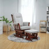 Fotoliu balansoar cu suport pentru picioare lemn natur textil bej Saford 71x81x104 cm, 50x39x38 cm