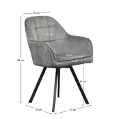 Fotoliu catifea gri metal negru pivotant Samanta 57x59x88 cm