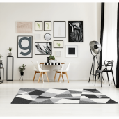 Covor poliester alb negru gri Sanan 100x150 cm