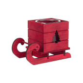 Suport lumanare din lemn rosu si sticla model Sanie Brad 16x9x12 cm