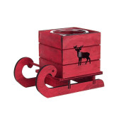 Suport lumanare din lemn rosu si sticla model Sanie 16x9x12 cm