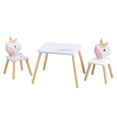 Set masuta, 2 scaune camera copii mdf lemn multicolor Unicorn 50x50x42,5 cm, 24x28x49,5 cm