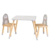 Set masuta, 2 scaune camera copii mdf lemn multicolor Pinguin 50x50x42,5 cm, 25,5x29x49,5 cm