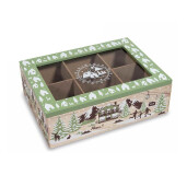 Set 2 cutii ceai Craciun lemn multicolor sticla 23x17x7.5 cm