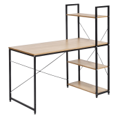 Birou PC cu raft din mdf maro stejar si metal negru Veina 120x60x122 cm