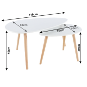 Set 2 masute mdf alb fag natur Folko 116x66x45 cm, 75x43x39 cm