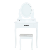Masuta de toaleta, din lemn alb cu taburet alb argintiu Linet 72x40x136 cm
